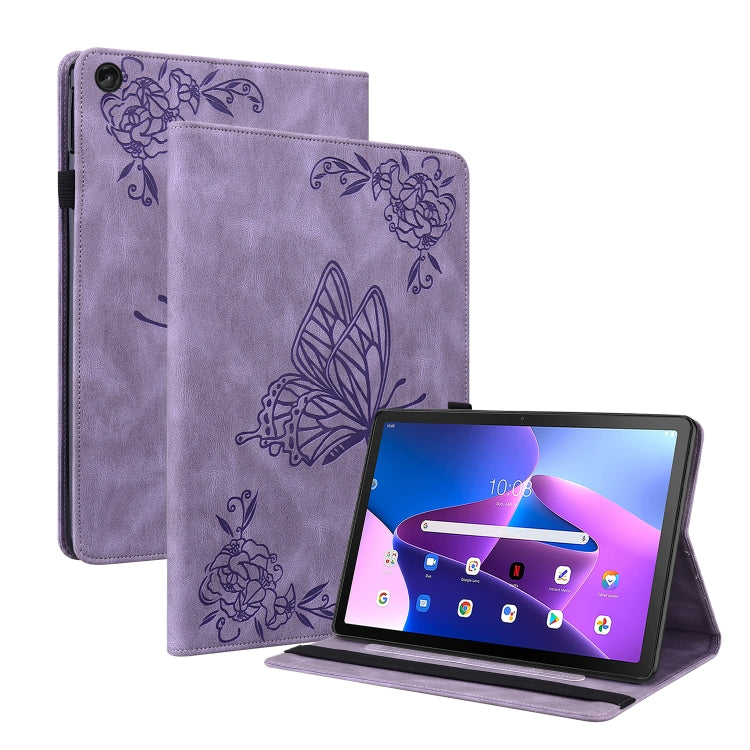 Purple embossed butterfly-flower leather tablet folio case with kickstand and screen