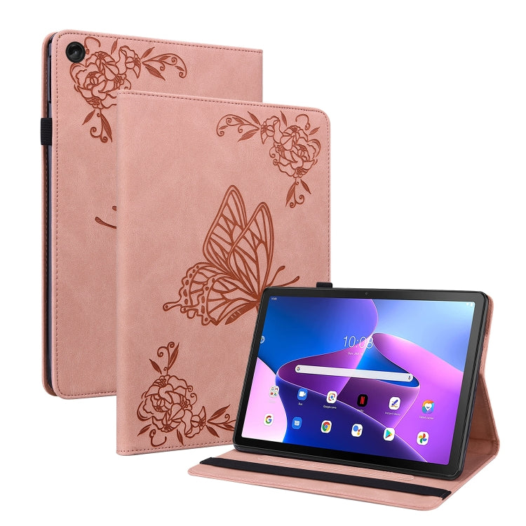 Rose embossed butterfly-flower leather tablet folio case with kickstand, tablet on stand