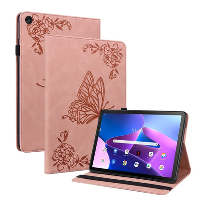 Rose embossed butterfly-flower leather tablet folio case with kickstand, tablet on stand