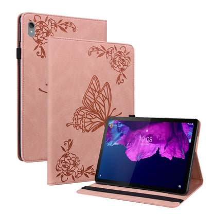 Rose embossed butterfly-flower leather tablet folio case with kickstand, tablet displayed