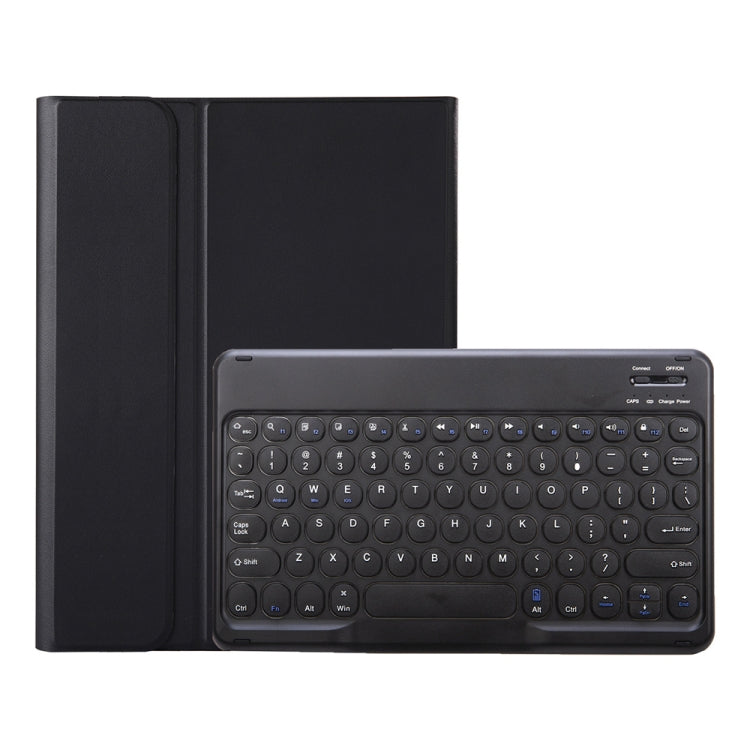 Black folio leather keyboard case with round keycaps and tablet shell