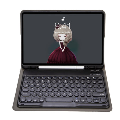 Black tablet keyboard leather case with round keycaps and stand-up cover