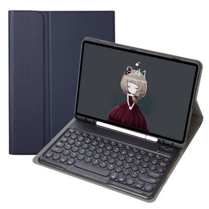 Navy leather keyboard case with round keycaps and folio stand cover