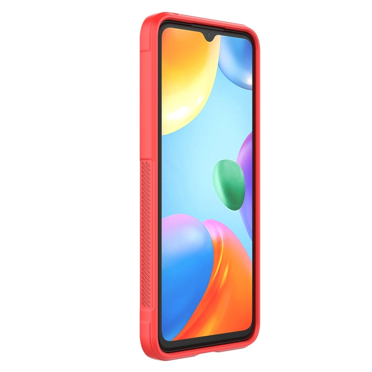 Red TPU phone case with textured sides and raised camera and screen protection