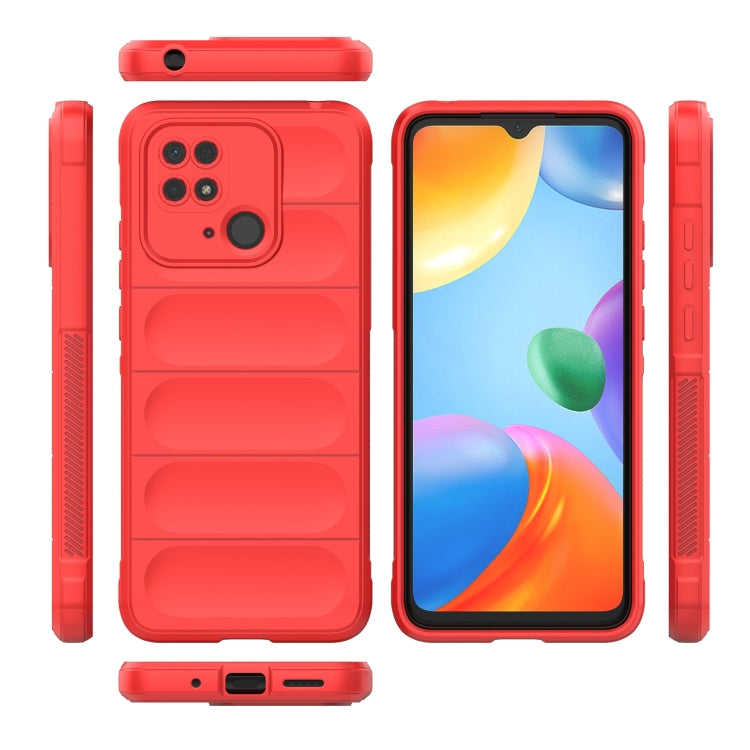 Red TPU phone case front and back view with large cutouts and textured ridges