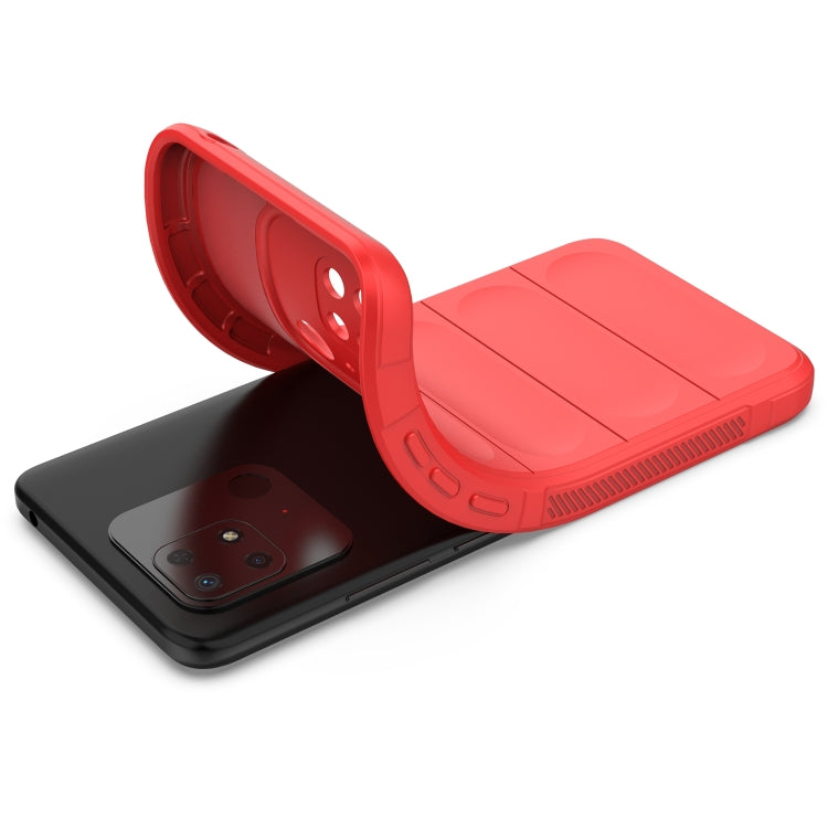 Red TPU phone case open view with textured ridged back and camera cutout