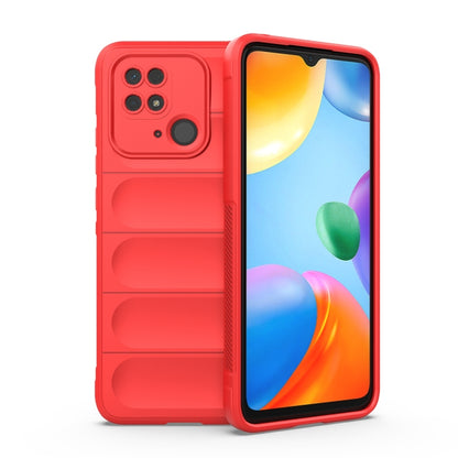 Red TPU flannel phone case with textured side panels and cutouts for camera and speakers.