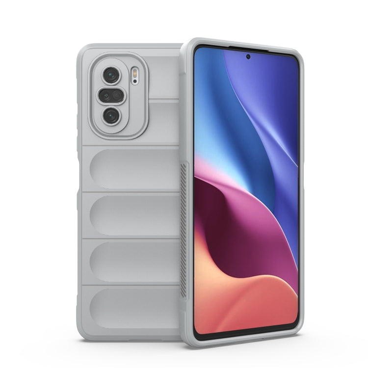 TPU and flannel phone case, light gray, camera-protecting cutouts with grip panel edges