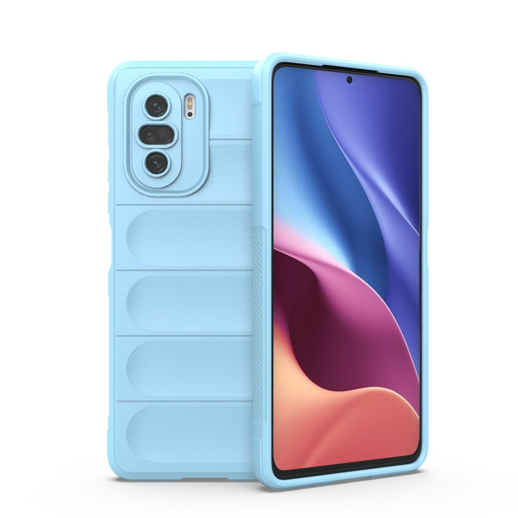 TPU phone case with flannel lining, light blue, reinforced corners and camera openings