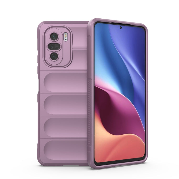 TPU flannel phone case, purple, with raised camera cutouts and textured sides