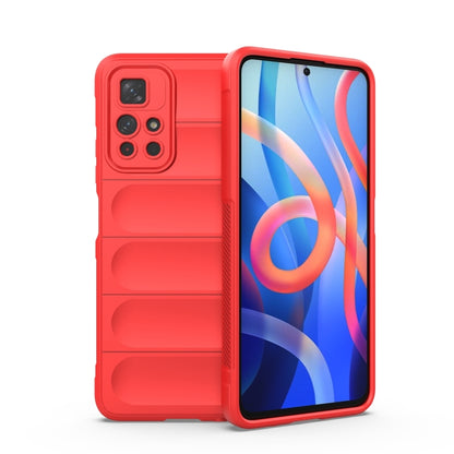 Red TPU flannel phone case with front lip for screen protection and port access cutouts.