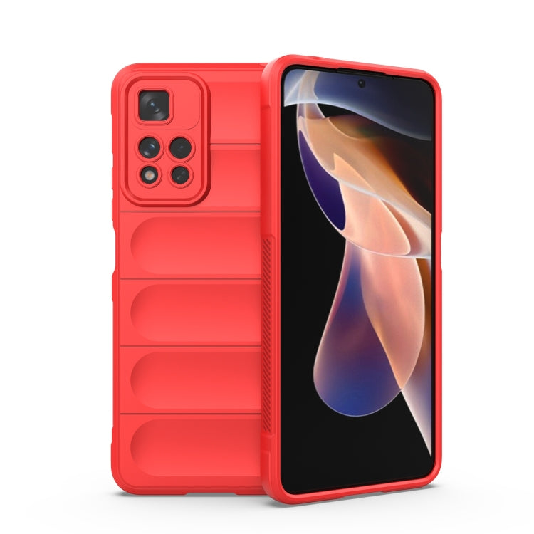Red TPU flannel phone case with textured back panel and camera openings for device fit.