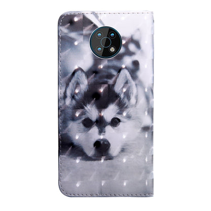 Husky dog folio phone case with camera cutout, gray and white PU leather design