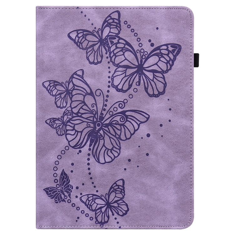 Purple tablet case with embossed butterfly design on front cover, snap-strap style