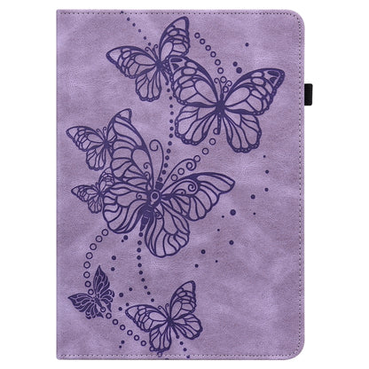 Purple tablet case with embossed butterfly design on front cover, snap-strap style
