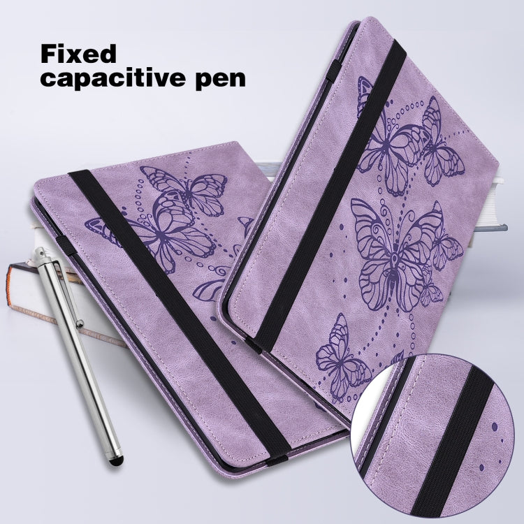Purple butterfly patterned flip tablet case with fixed capacitive pen holder