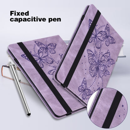 Purple butterfly patterned flip tablet case with fixed capacitive pen holder