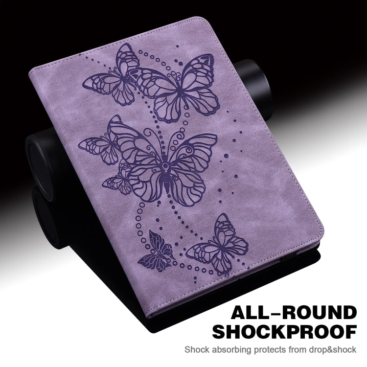 Purple faux leather tablet case with butterfly pattern, shockproof design