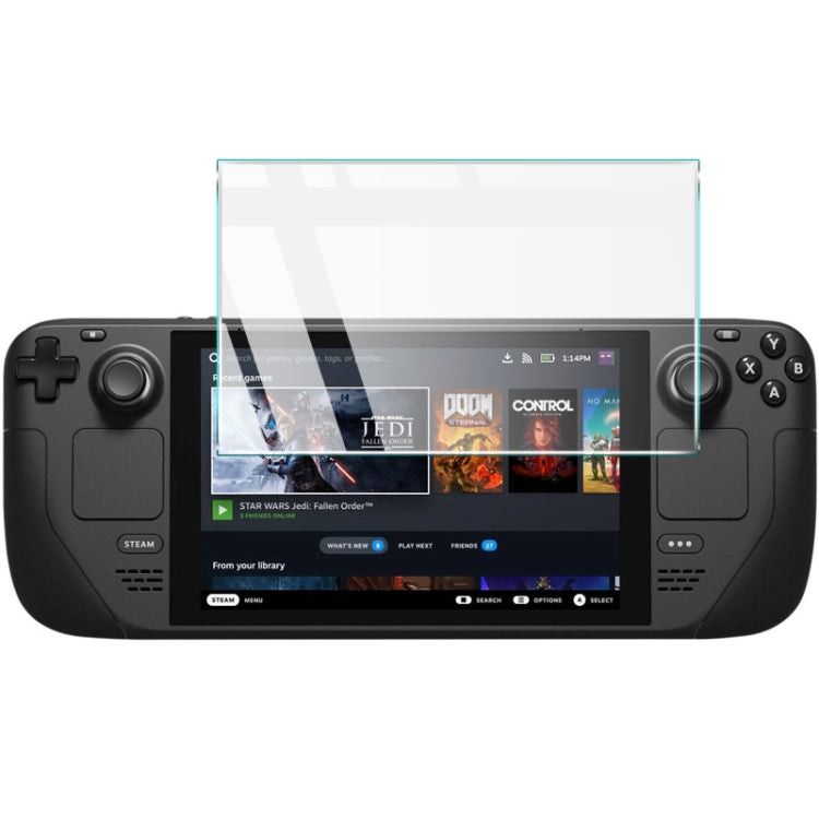 Tempered glass screen protector film on Steam Deck handheld display