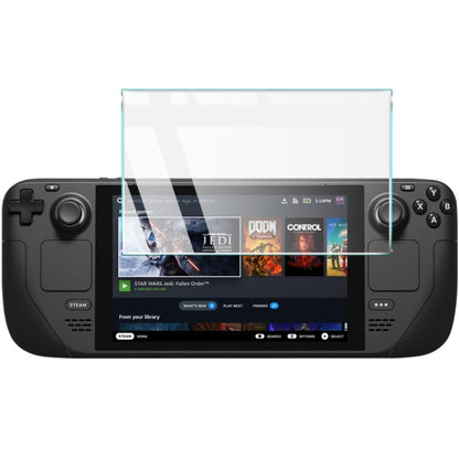 Tempered glass screen protector film on Steam Deck handheld display