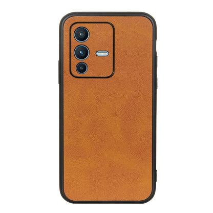 Two-tone textured shockproof phone case, brown with raised camera cutout and buttons