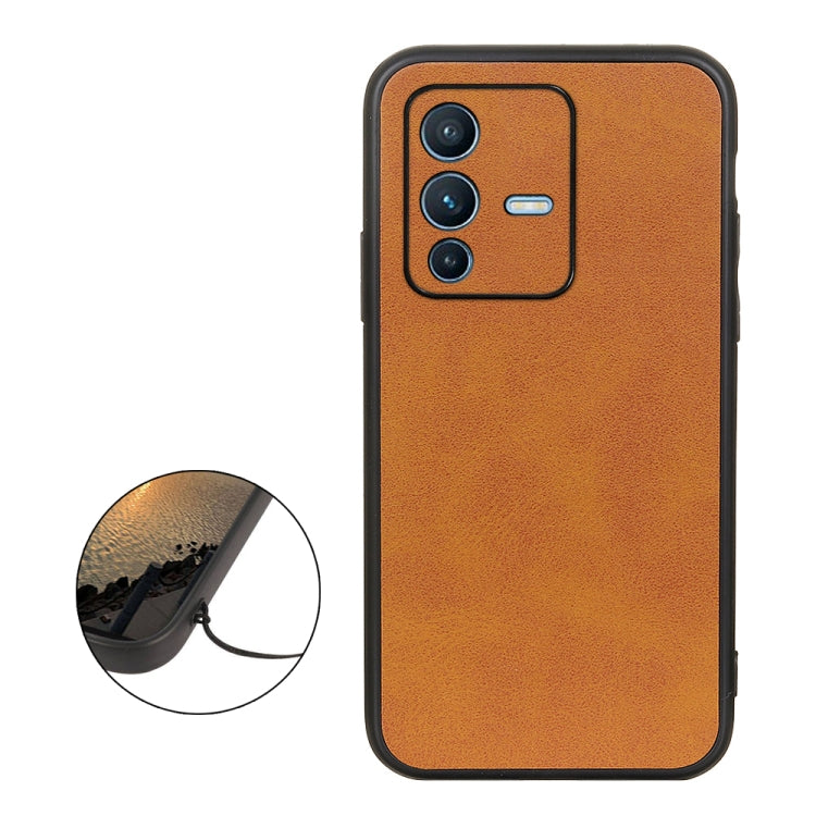 Two-tone textured shockproof phone case, brown; front camera cutout and side button cutouts