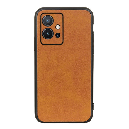 Two-tone textured shockproof phone case, brown with raised camera cutout and speaker/port opening