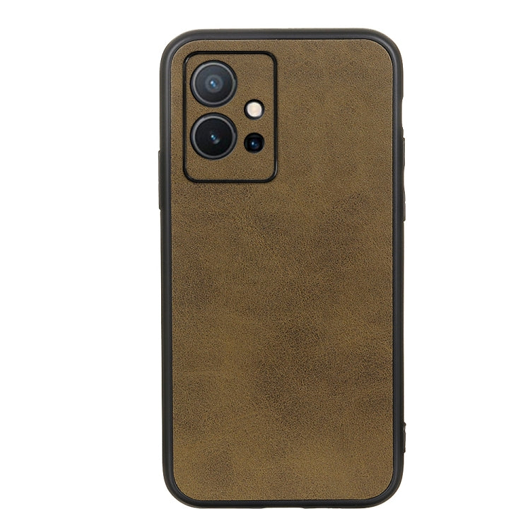 Two-tone textured shockproof phone case, olive green with raised camera cutout and port openings