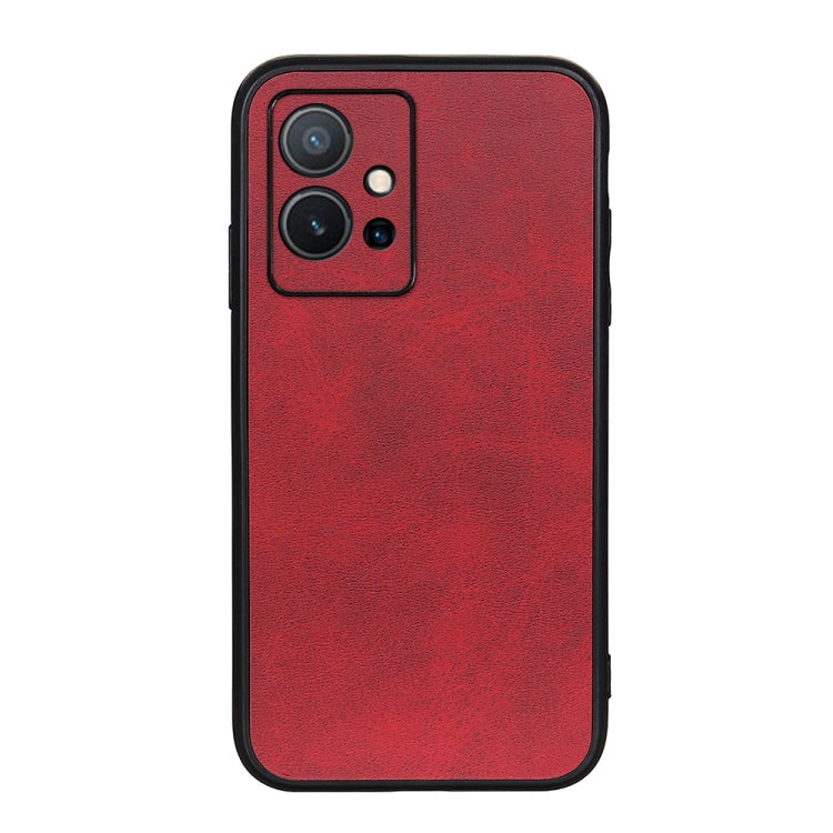 Textured phone case with camera cutout, red with black border