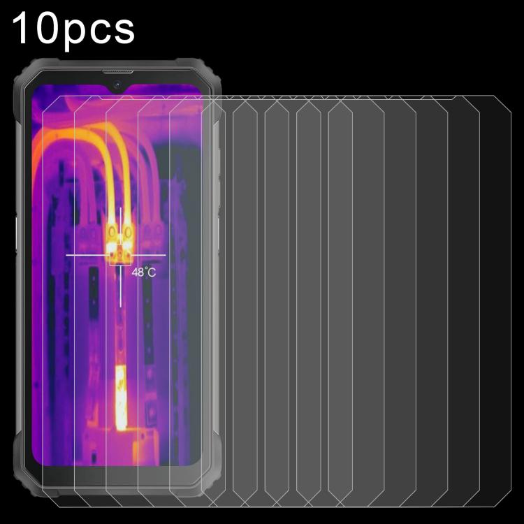 10-pack tempered glass screen protector film shown under heat at 48°C