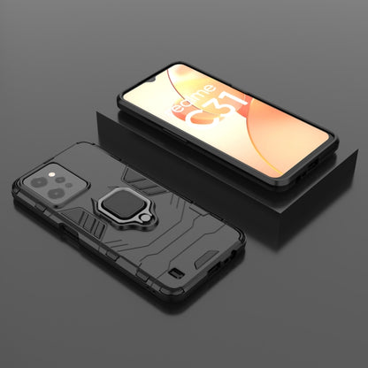 Magnetic ring holder phone case with raised camera and ring grip, black TPU shell