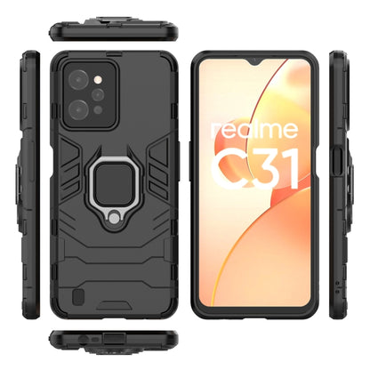 Black magnetic ring holder phone case for OPPO Realme C31, front and back views