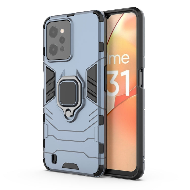 Navy blue magnetic ring holder phone case for OPPO Realme C31, front and back
