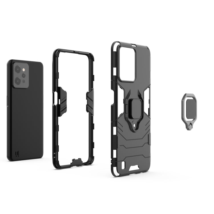 Magnetic ring holder phone case in black TPU, shows side buttons and ring mount