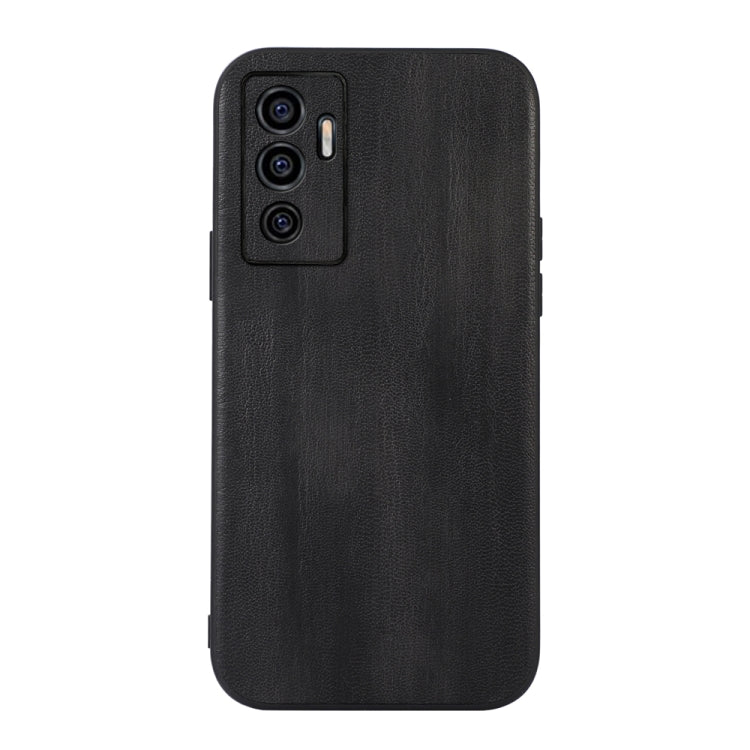 Textured PU phone case in black with cutout for triple cameras and side buttons