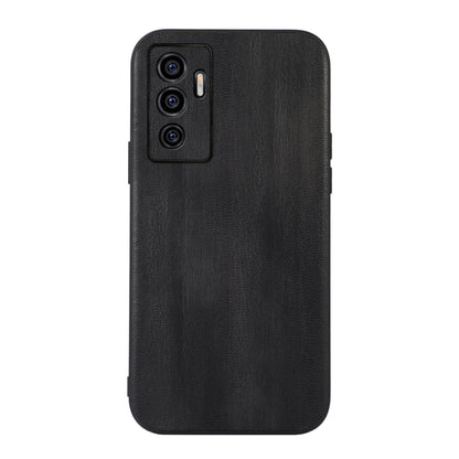 Textured PU phone case in black with cutout for triple cameras and side buttons