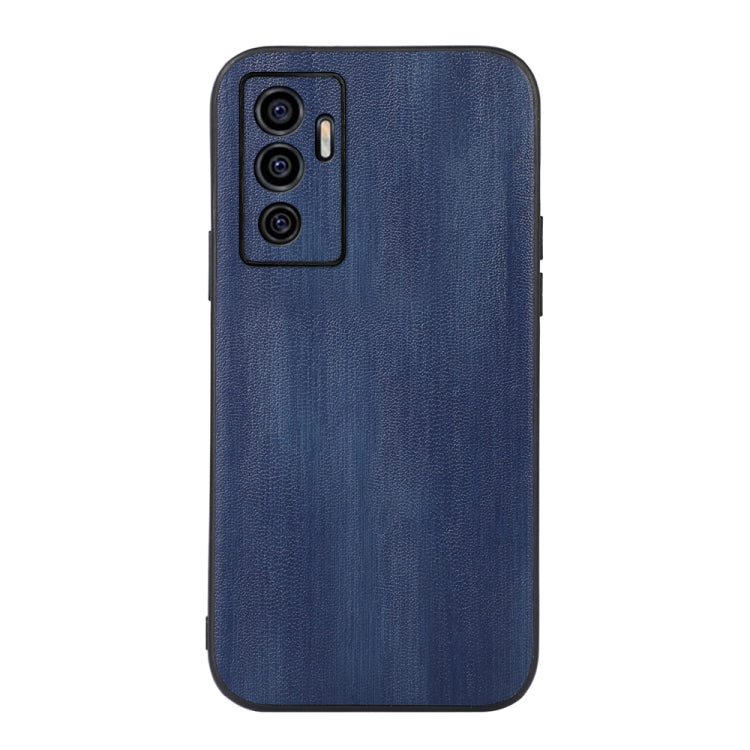 Textured PU phone case in blue with triple camera cutout and speaker/flash opening