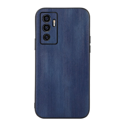Textured PU phone case in blue with triple camera cutout and speaker/flash opening