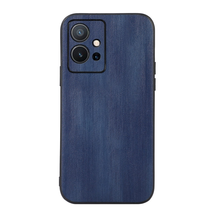 Textured PU phone case in blue with dual camera cutout and flash opening
