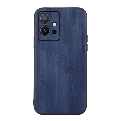 Textured PU phone case in blue with dual camera cutout and flash opening