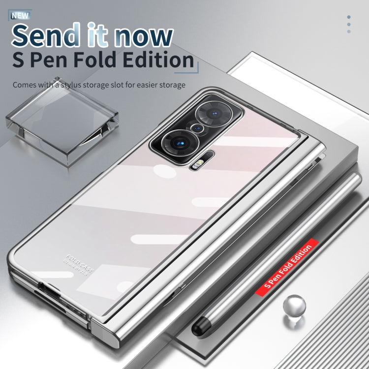 Silver transparent hinge phone case with stylus, plus clear film and hinge frame