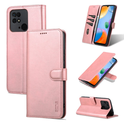 Rose gold flip leather phone case with stitched wallet cover and camera cutout.