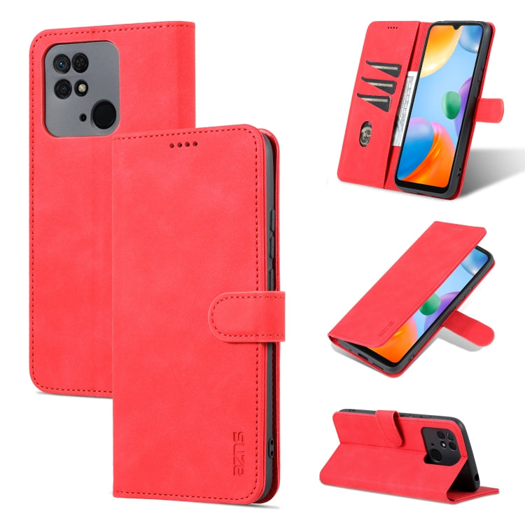 Red flip leather phone case with wallet pocket, stitched edges, and camera cutout.
