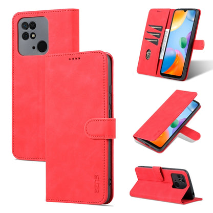 Red flip leather phone case with wallet pocket, stitched edges, and camera cutout.