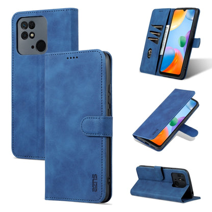 Blue flip leather phone case with textured finish, folio flap and stand