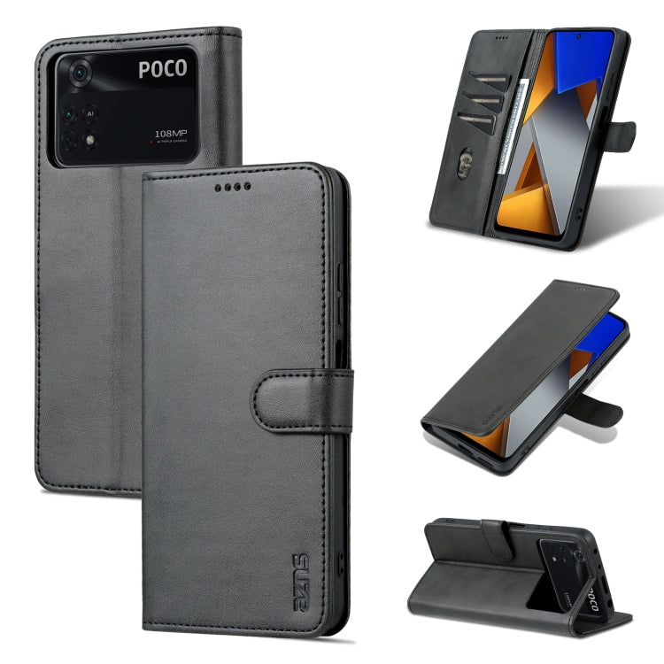 Black flip leather phone case with textured finish, folio flap and stand