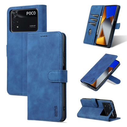 Blue flip leather phone case with textured finish, front view with folio flap