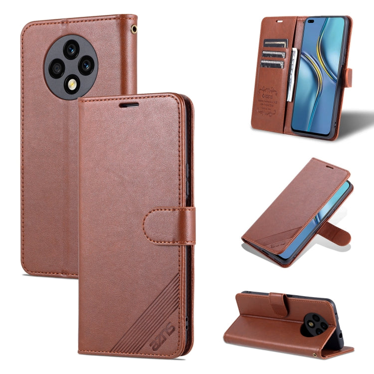 Brown flip phone case with folio cover flap and phone camera cutout