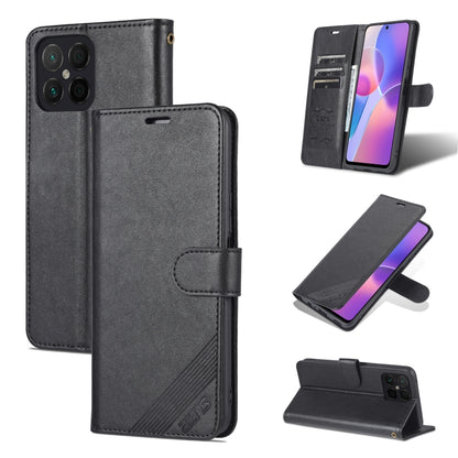 Black textured flip leather phone case with magnetic closure and built-in stand