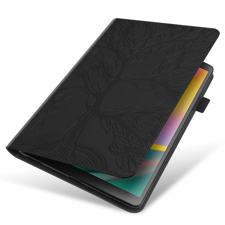 Black embossed-leaf leather flip tablet case with angled viewing stand
